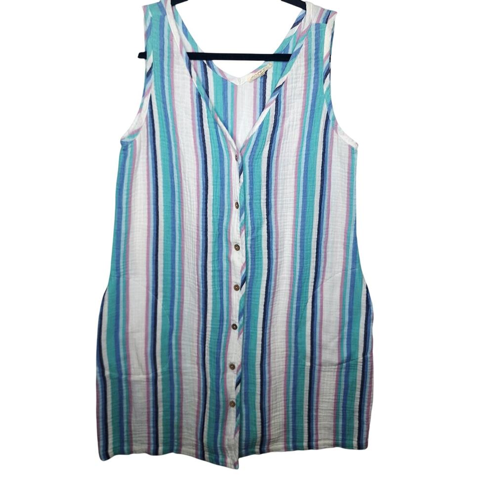Escape by Habitat Cotton Gauze Dress Medium Rainbow Stripe Resort Swim Cover-up